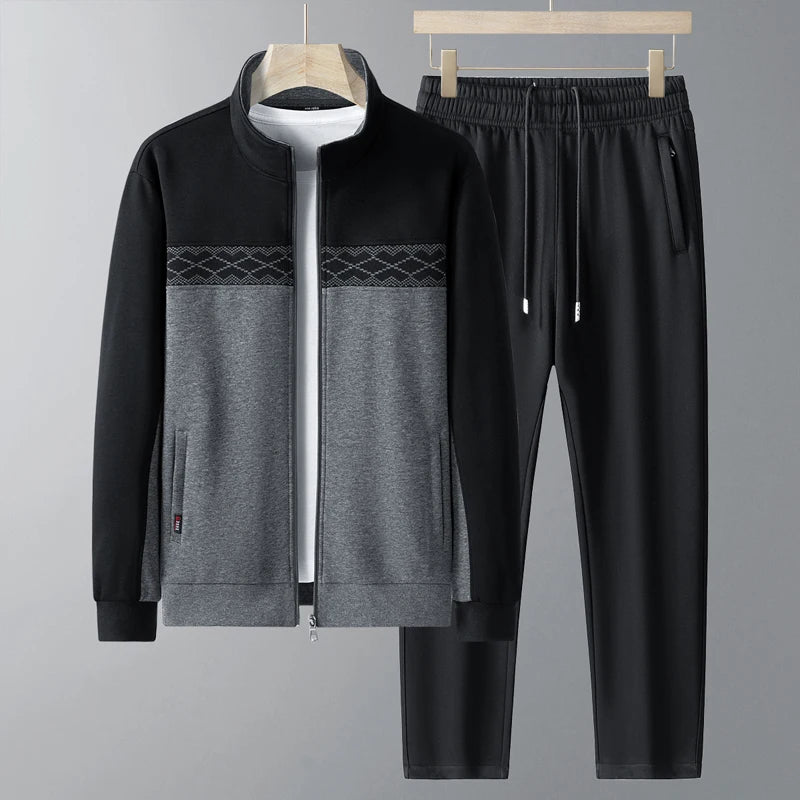 Men's Two-Piece Zip-Up Tracksuit – Contrast Jacket and Straight-Leg