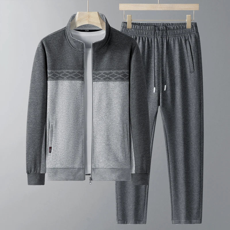 Men's Two-Piece Zip-Up Tracksuit – Contrast Jacket and Straight-Leg