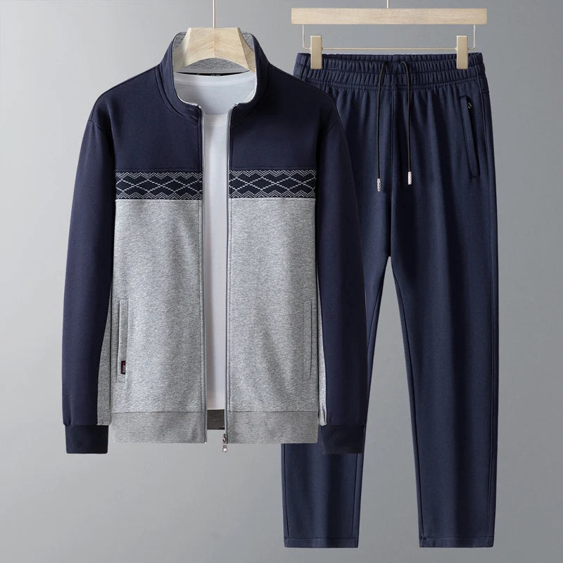 Men's Two-Piece Zip-Up Tracksuit – Contrast Jacket and Straight-Leg