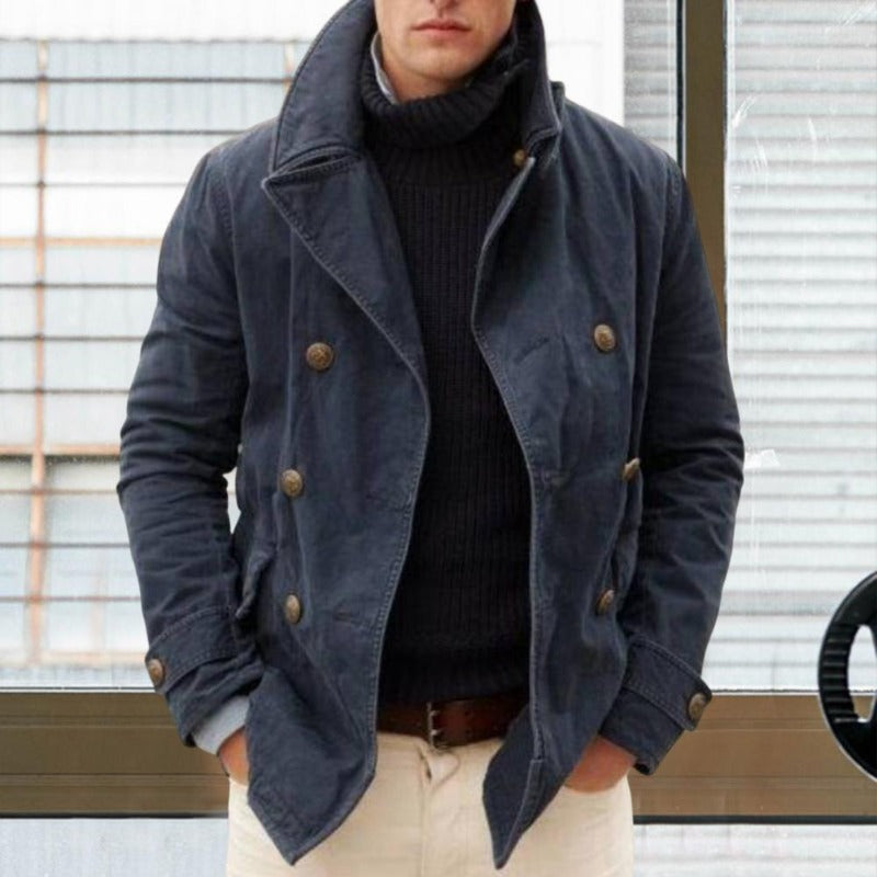 Men's Double-Breasted Peacoat – Warm Structured Winter Jacket