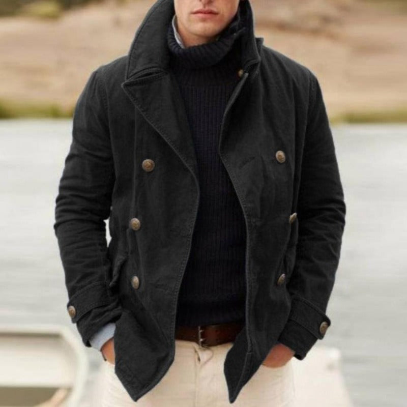 Men's Double-Breasted Peacoat – Warm Structured Winter Jacket
