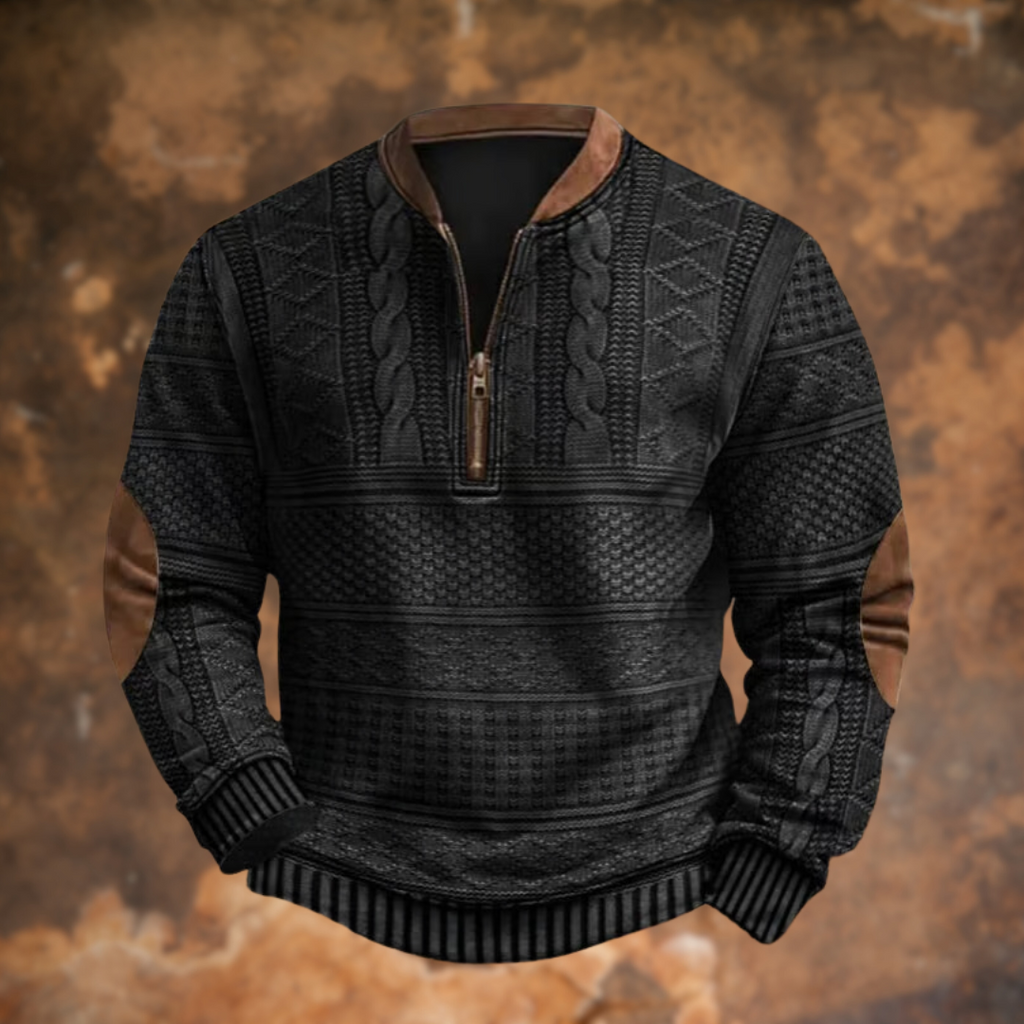 Men's Vintage Quarter-Zip Jumper with Stand Collar