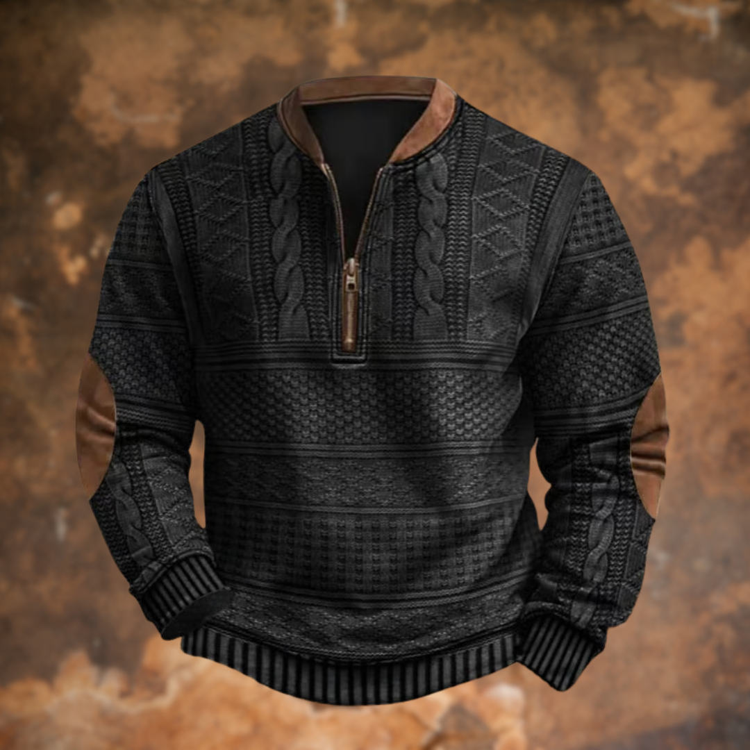 Men's Vintage Quarter-Zip Jumper with Stand Collar