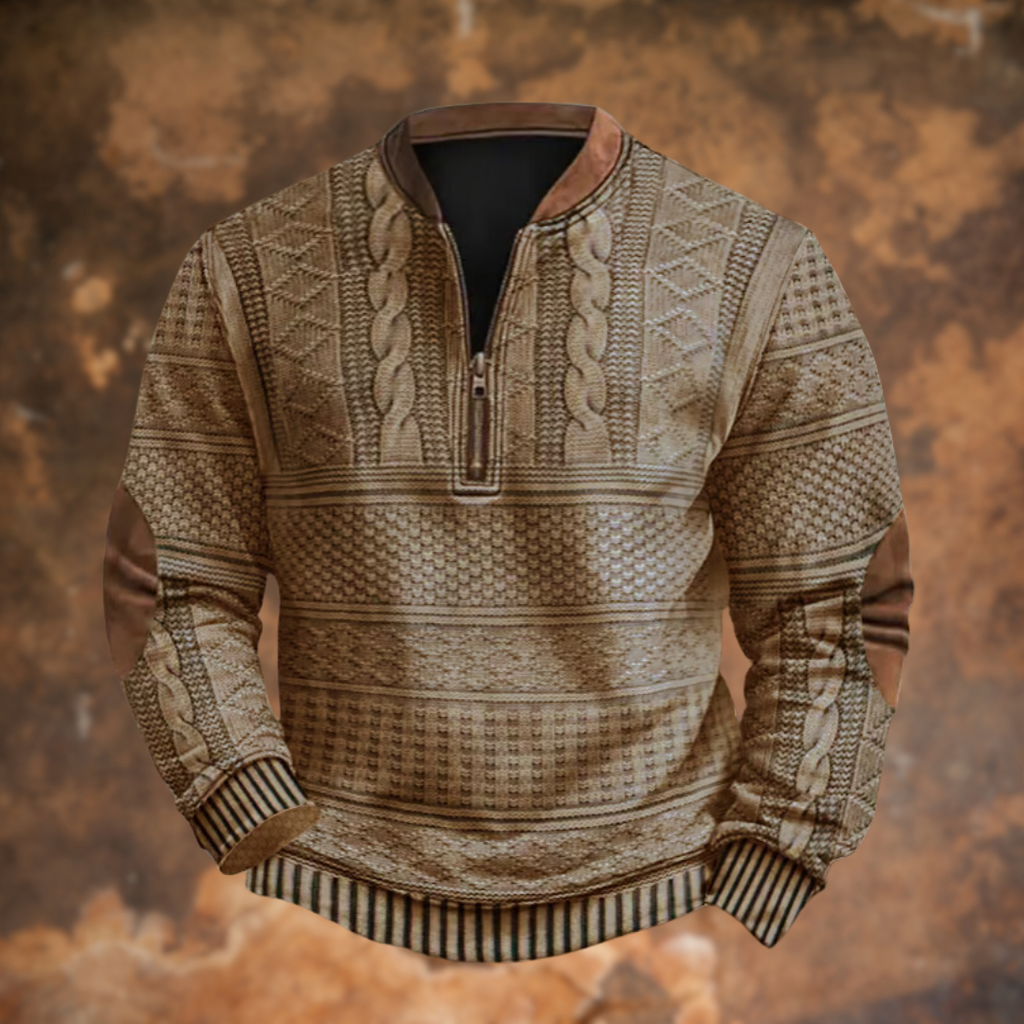 Men's Vintage Quarter-Zip Jumper with Stand Collar