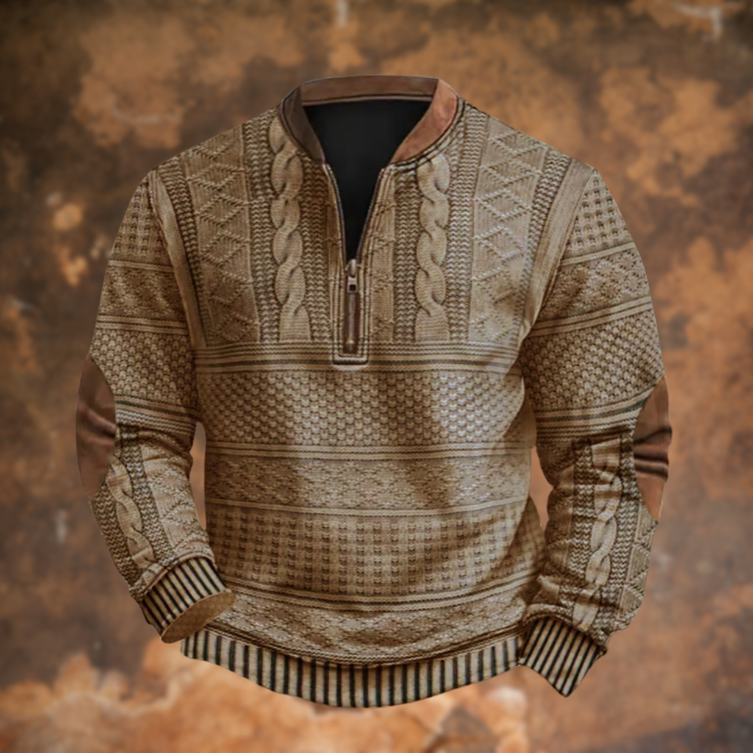 Men's Vintage Quarter-Zip Jumper with Stand Collar