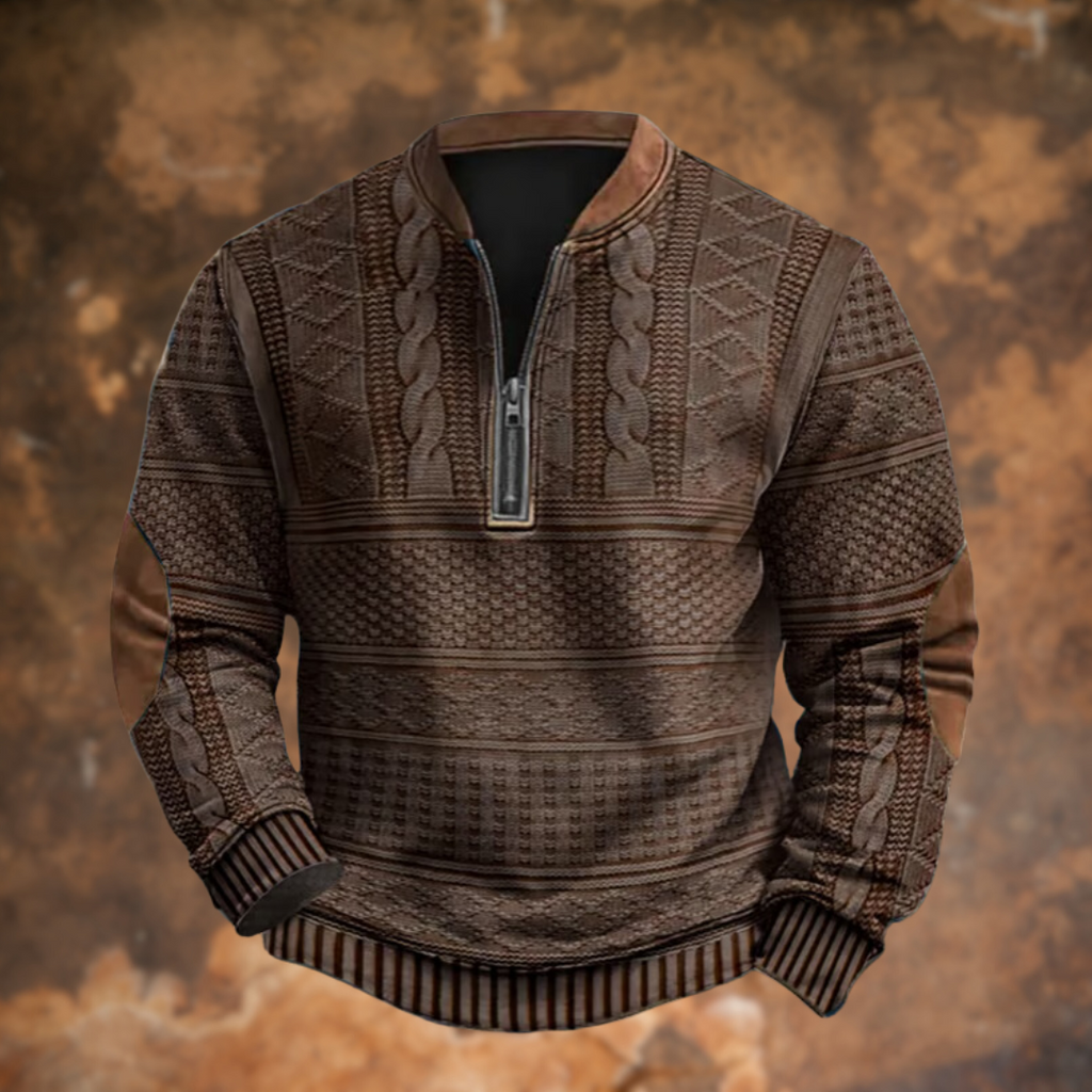 Men's Vintage Quarter-Zip Jumper with Stand Collar