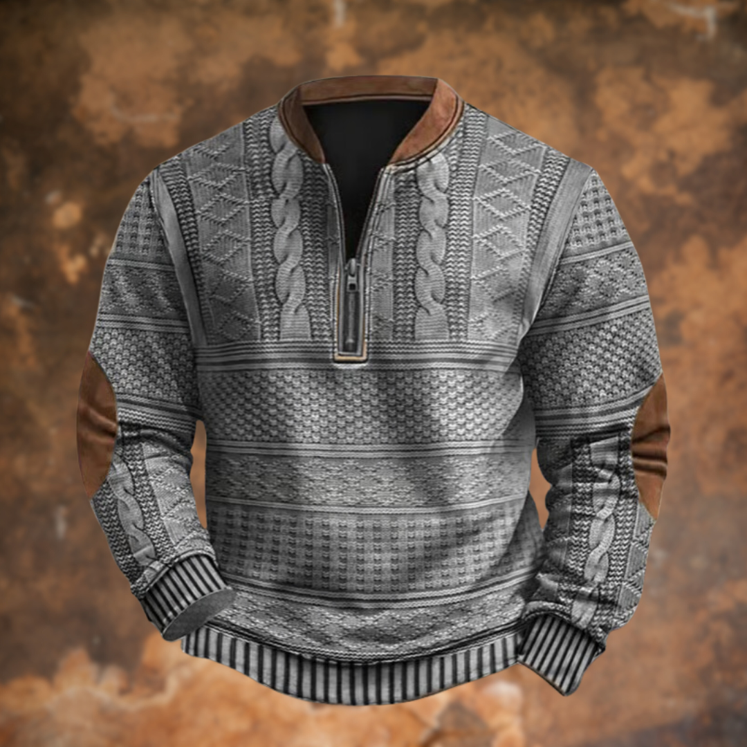 Men's Vintage Quarter-Zip Jumper with Stand Collar