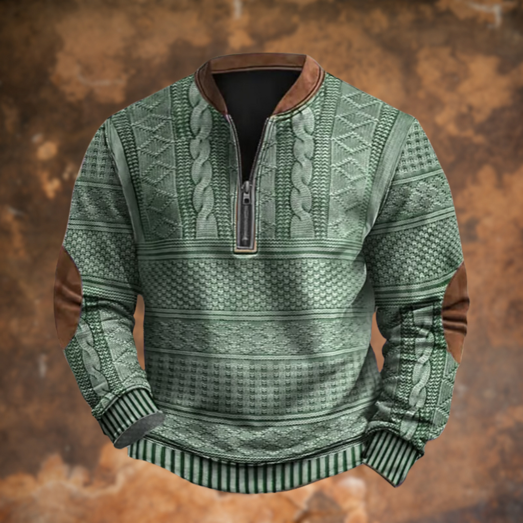 Men's Vintage Quarter-Zip Jumper with Stand Collar