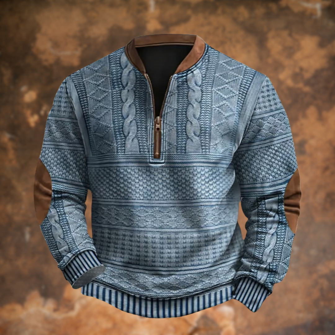 Men's Vintage Quarter-Zip Jumper with Stand Collar