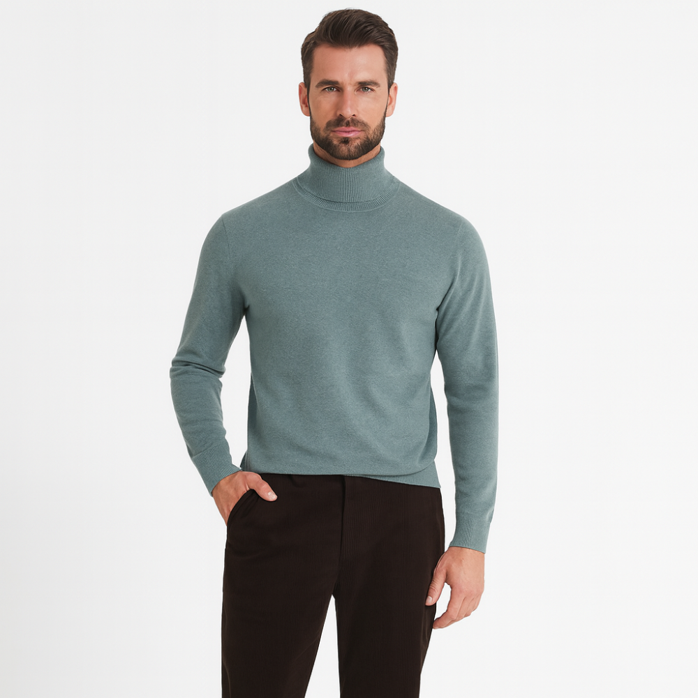 Men's Roll Neck Jumper in Light Blue
