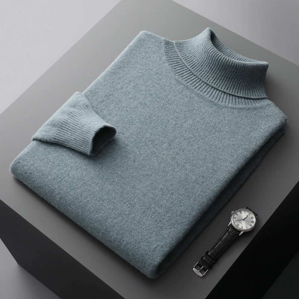 Men's Roll Neck Jumper in Light Blue
