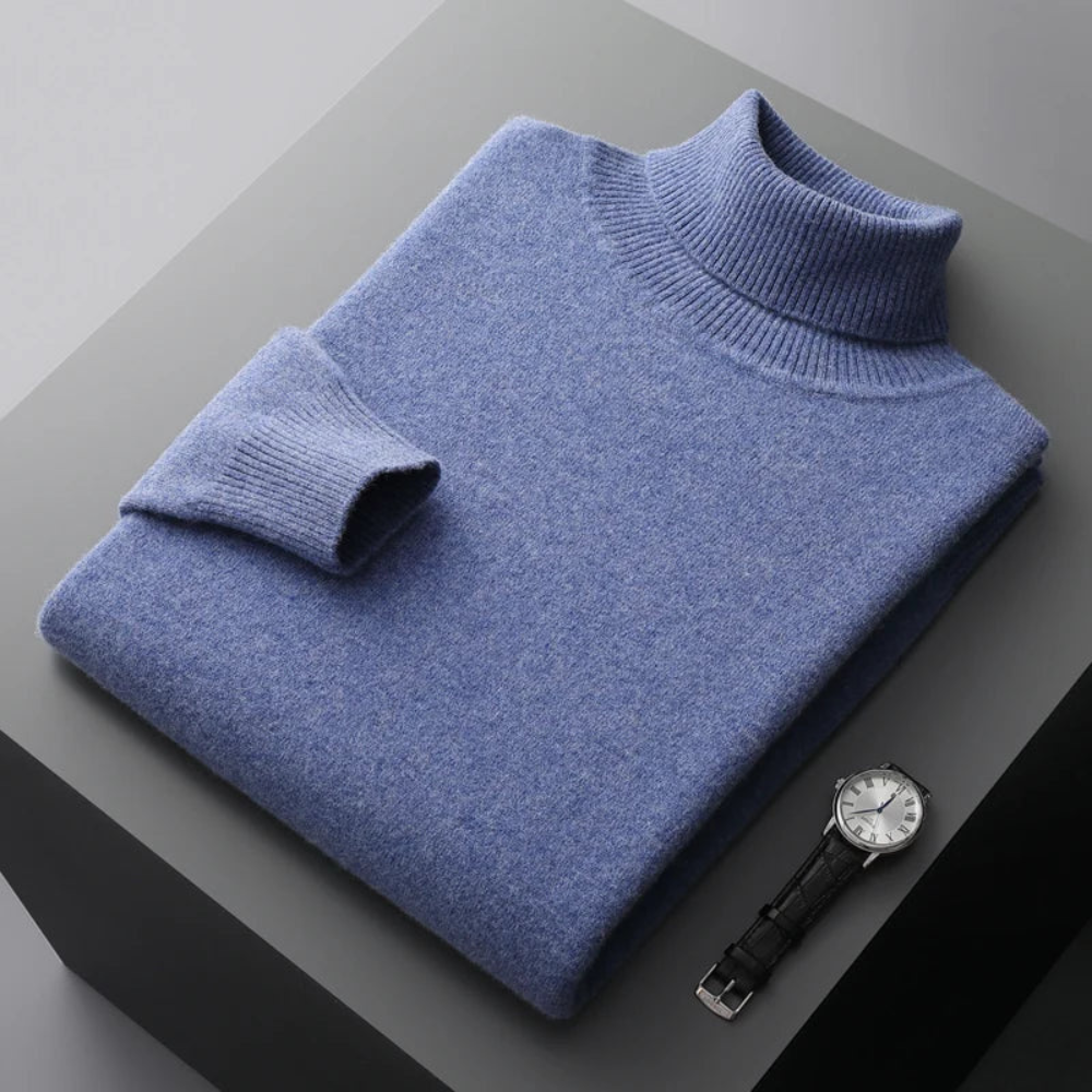 Men's Roll Neck Jumper in Light Blue