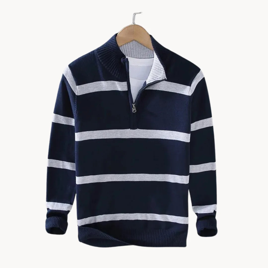 Men's Striped Quarter-Zip Jumper