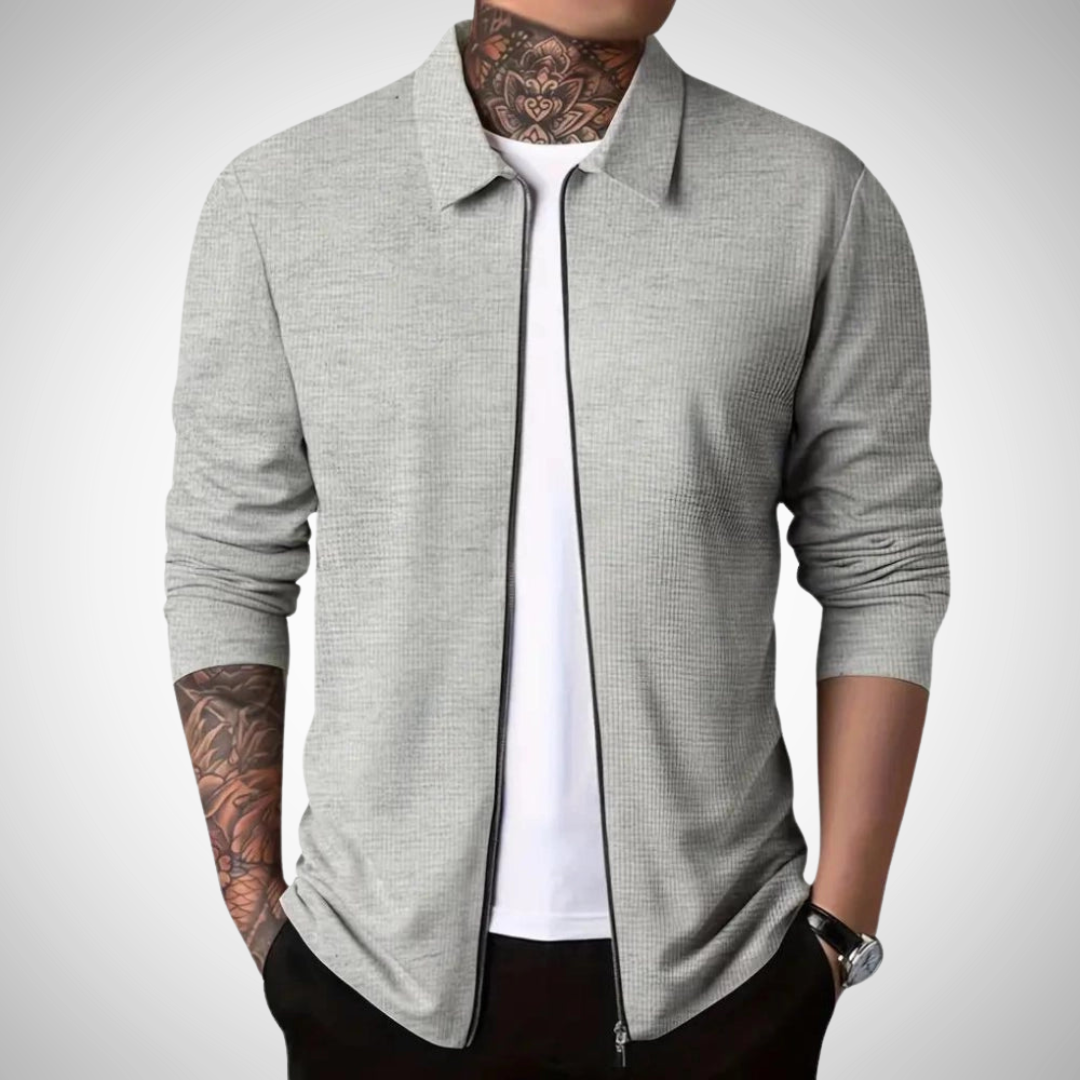 Men's Slim-Fit Zip-Up Cardigan – Lightweight Collared Layer