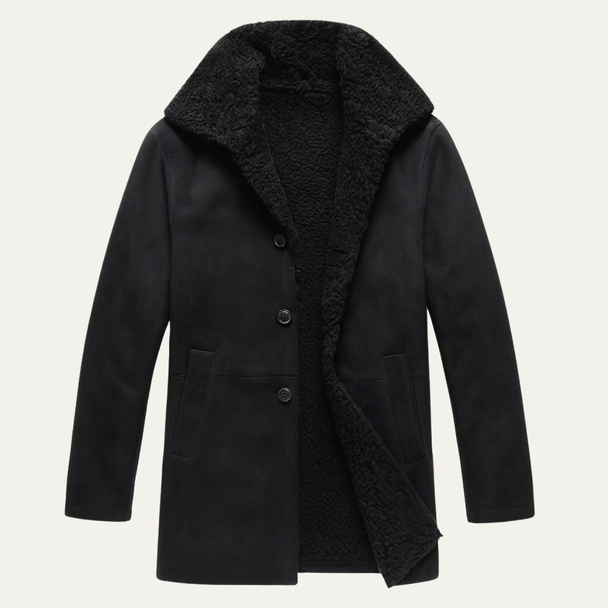 Men's Shearling-Style Collar Winter Coat – Classic Overcoat