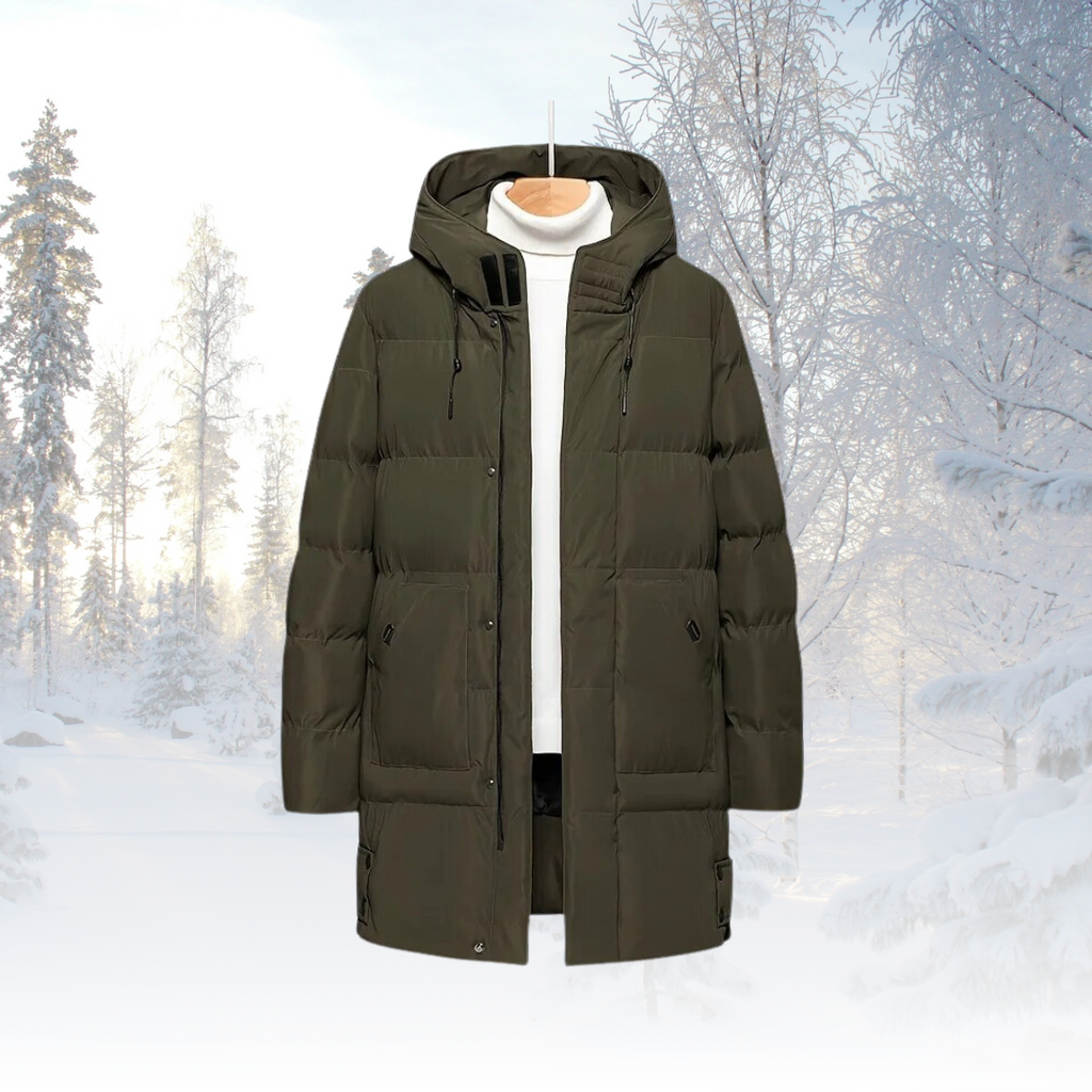 Men's Longline Hooded Puffer Coat – Insulated Weather-Resistant Layer