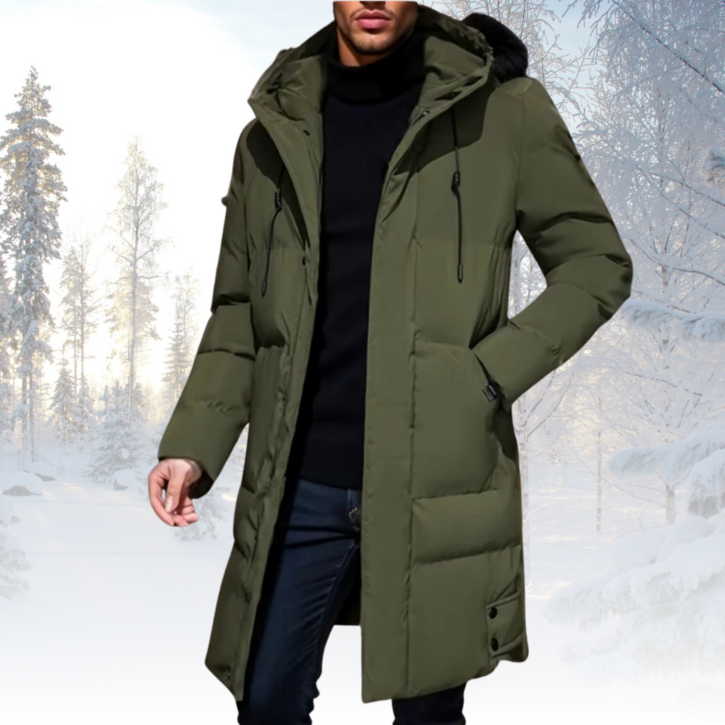 Men's Longline Hooded Puffer Coat – Insulated Weather-Resistant Layer