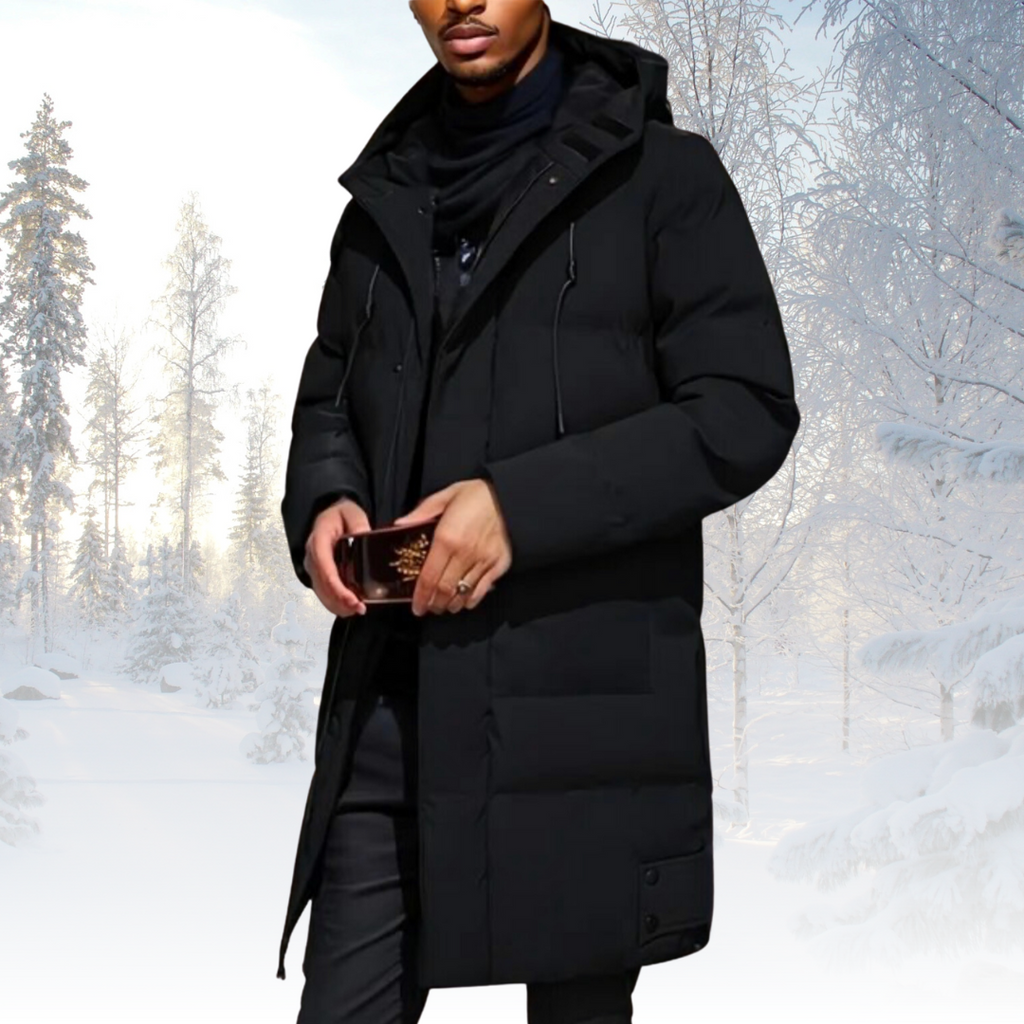 Men's Longline Hooded Puffer Coat – Insulated Weather-Resistant Layer