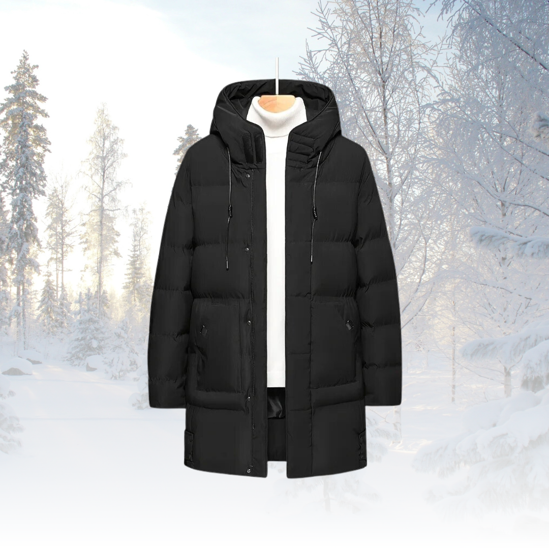 Men's Longline Hooded Puffer Coat – Insulated Weather-Resistant Layer
