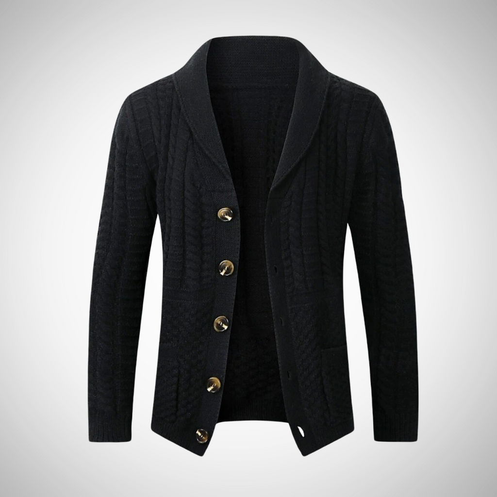 Men's Shawl-Collar Cable-Knit Cardigan – Button-Up Long-Sleeve Sweater