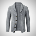 Men's Shawl-Collar Cable-Knit Cardigan – Button-Up Long-Sleeve Sweater