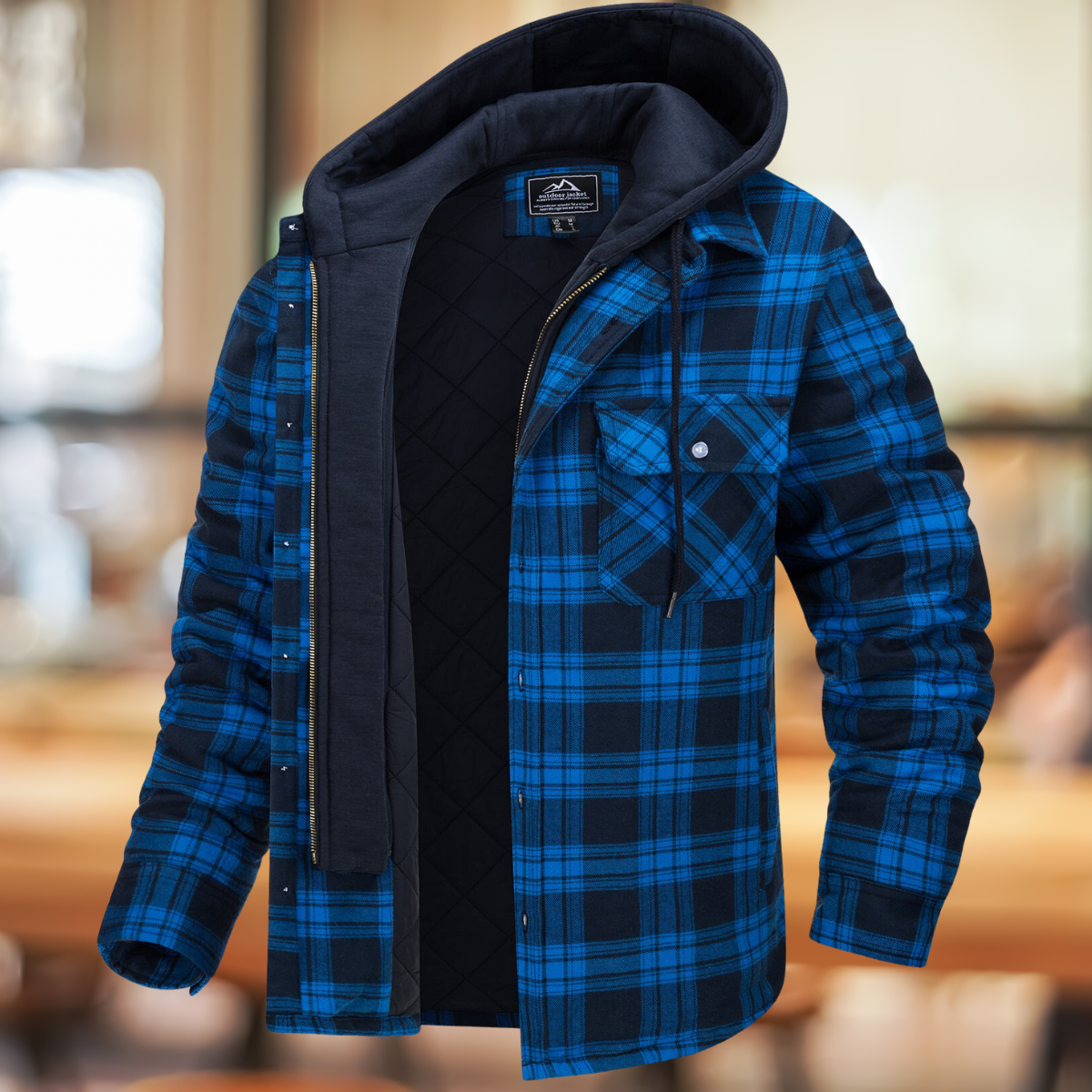 Men's Hooded Plaid Shirt Jacket – Quilted-Lined Winter Shacket
