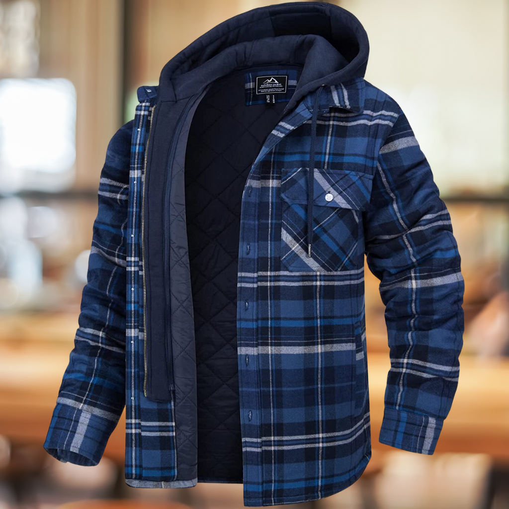 Men's Hooded Plaid Shirt Jacket – Quilted-Lined Winter Shacket