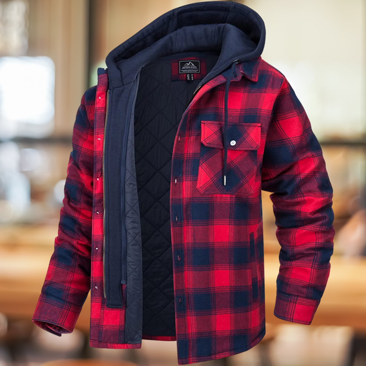 Men's Hooded Plaid Shirt Jacket – Quilted-Lined Winter Shacket