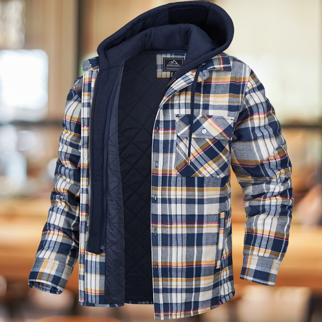 Men's Hooded Plaid Shirt Jacket – Quilted-Lined Winter Shacket