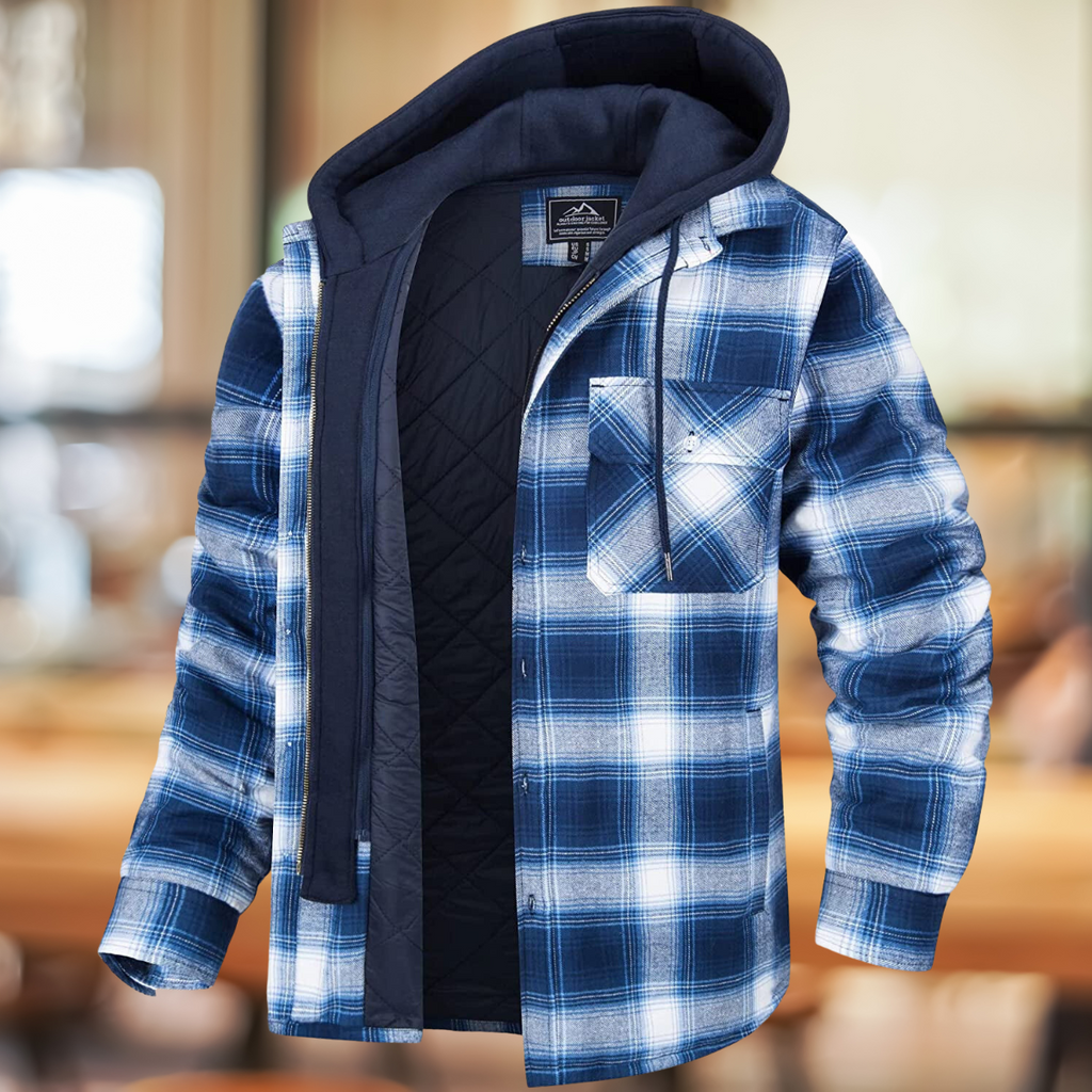 Men's Hooded Plaid Shirt Jacket – Quilted-Lined Winter Shacket