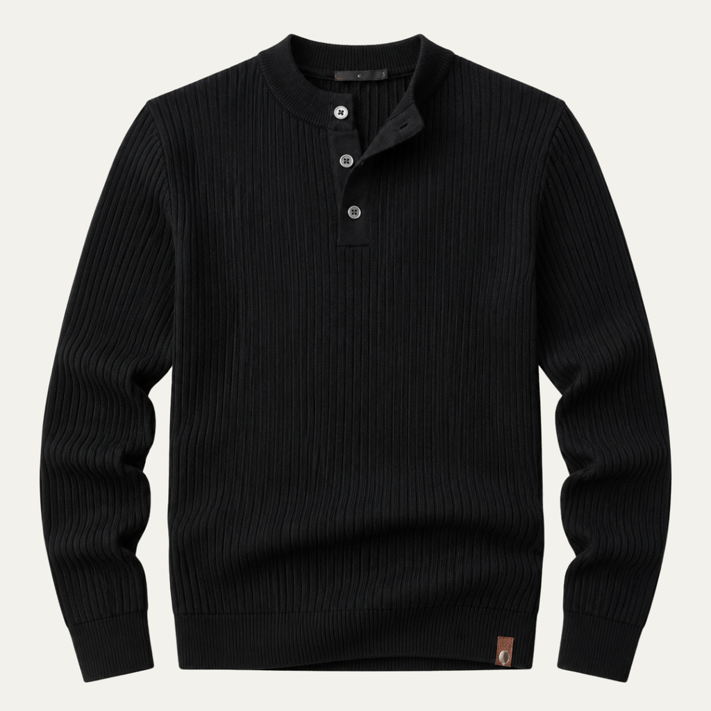 Men's Ribbed Henley Knit Jumper – Button Neck