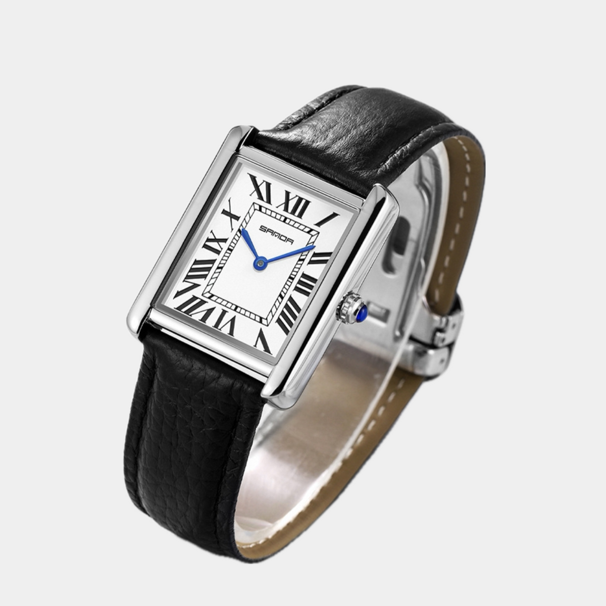 Men's Square Watch with Leather Strap