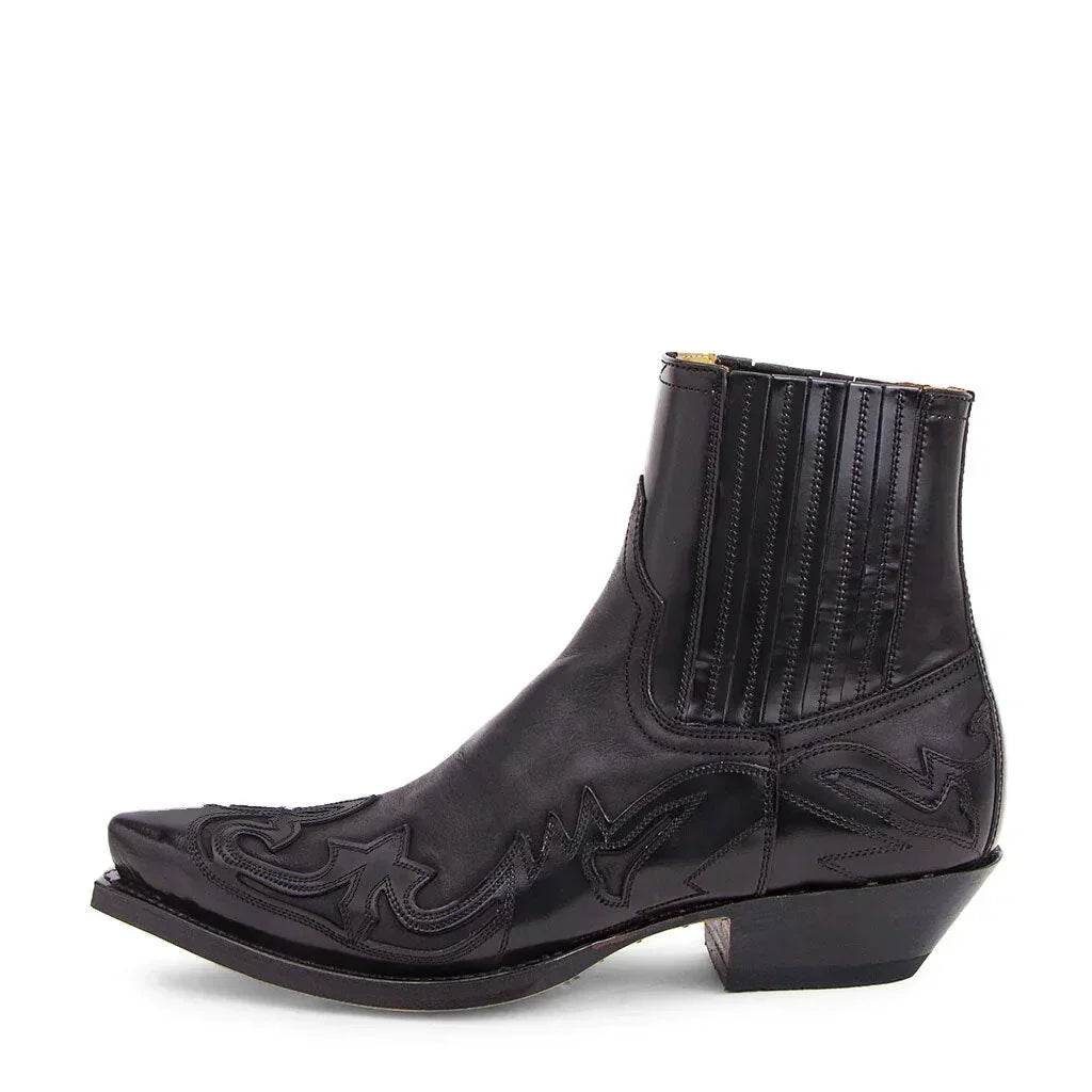 Men's Leather-Look Western Ankle Boots – Pointed Toe with Stitched Detail