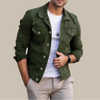 Men's Fitted Denim Trucker Jacket with Flap Pockets
