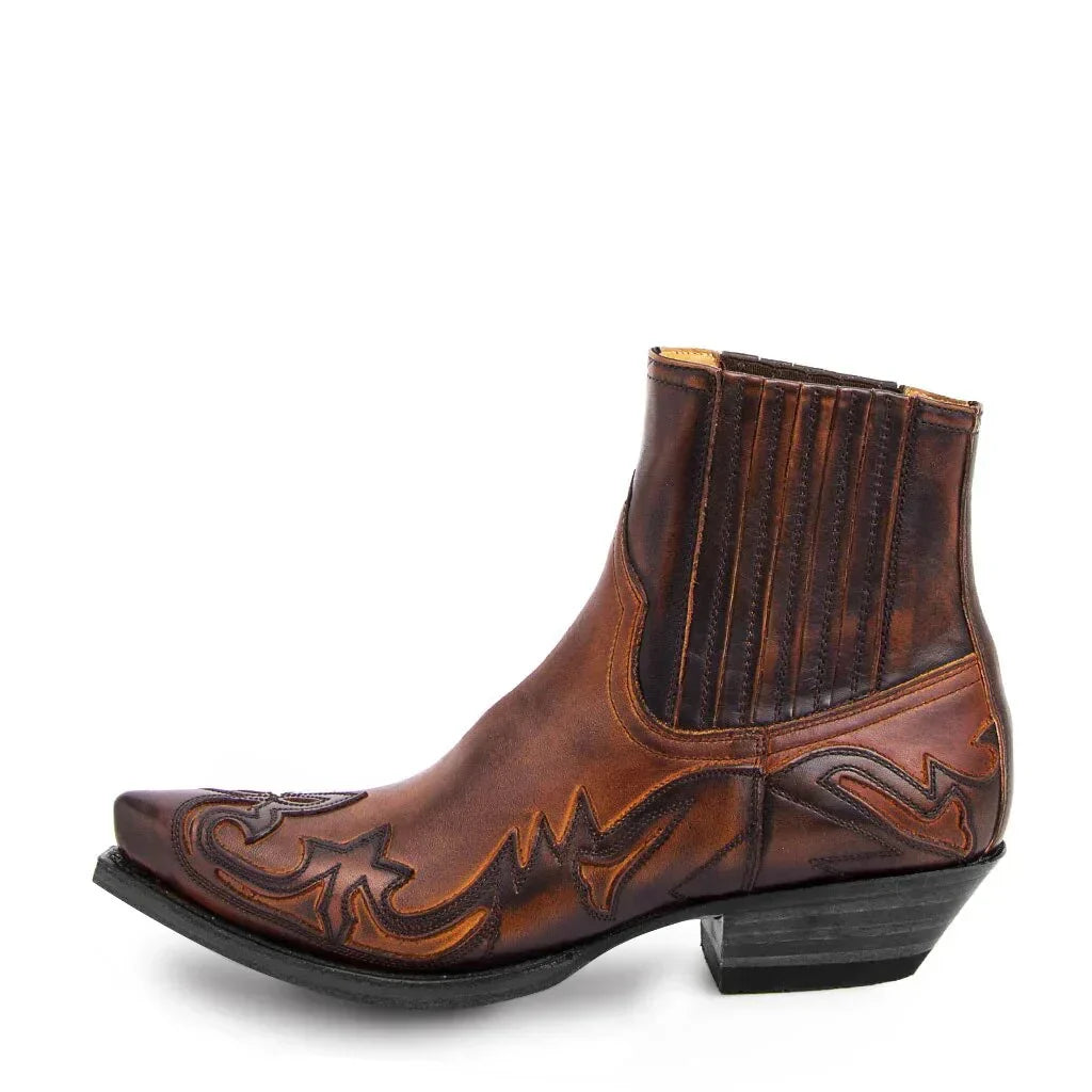 Men's Leather-Look Western Ankle Boots – Pointed Toe with Stitched Detail