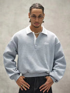 Men's Oversized Polo-Collar Sweatshirt with Embroidered Chest