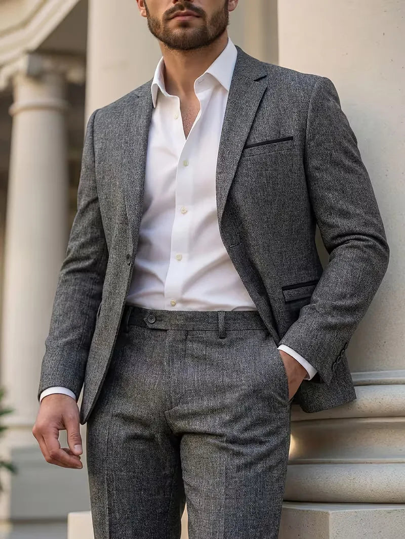 Men's Slim-Fit Two-Piece Suit in Grey