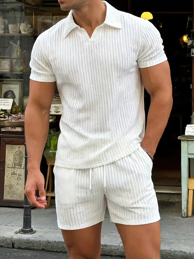Men's Polo and Shorts Summer Set in White