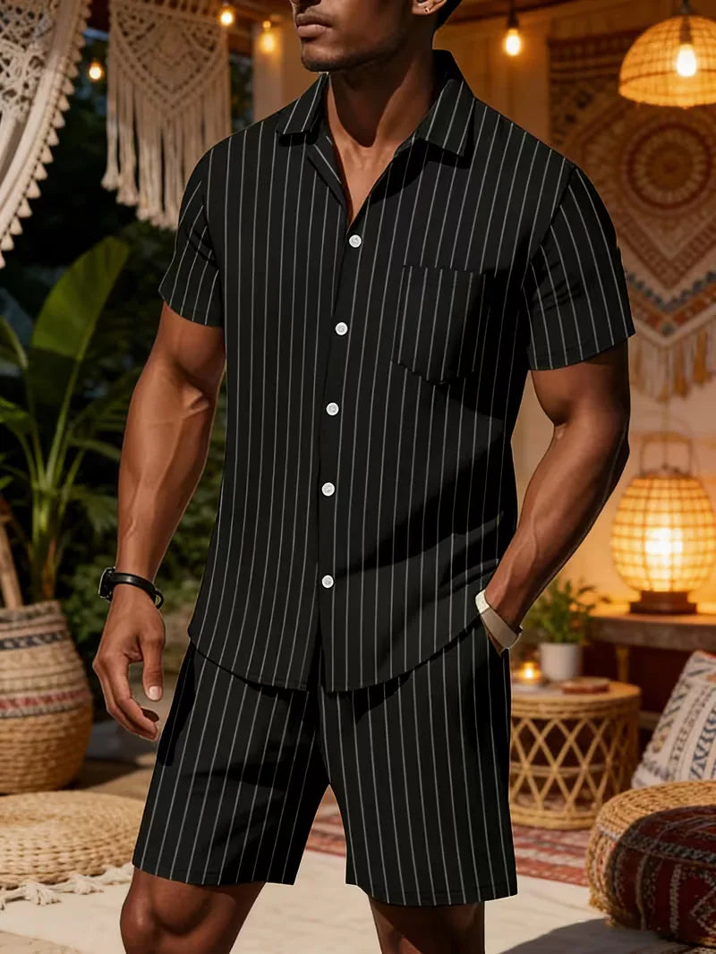 Men's Vertical Stripe Shirt and Shorts Set