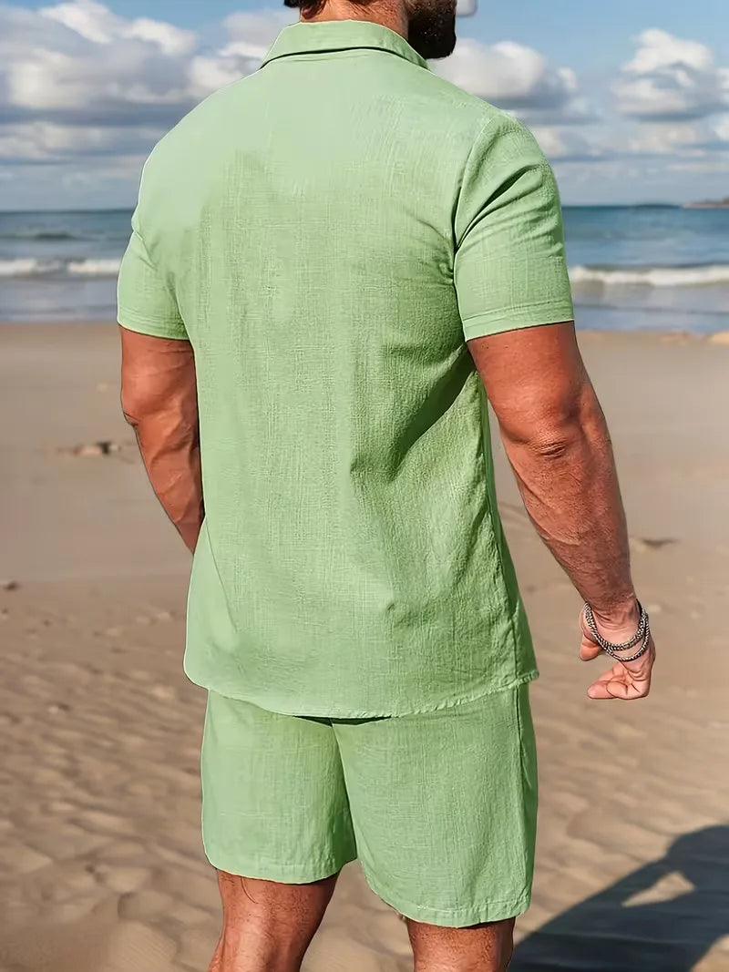Men's Short Sleeve Shirt and Shorts Set in Apricot