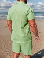 Men's Short Sleeve Shirt and Shorts Set in Apricot