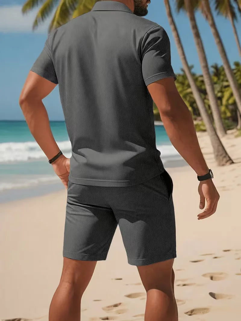 Men's Polo and Shorts Summer Set in Light Blue