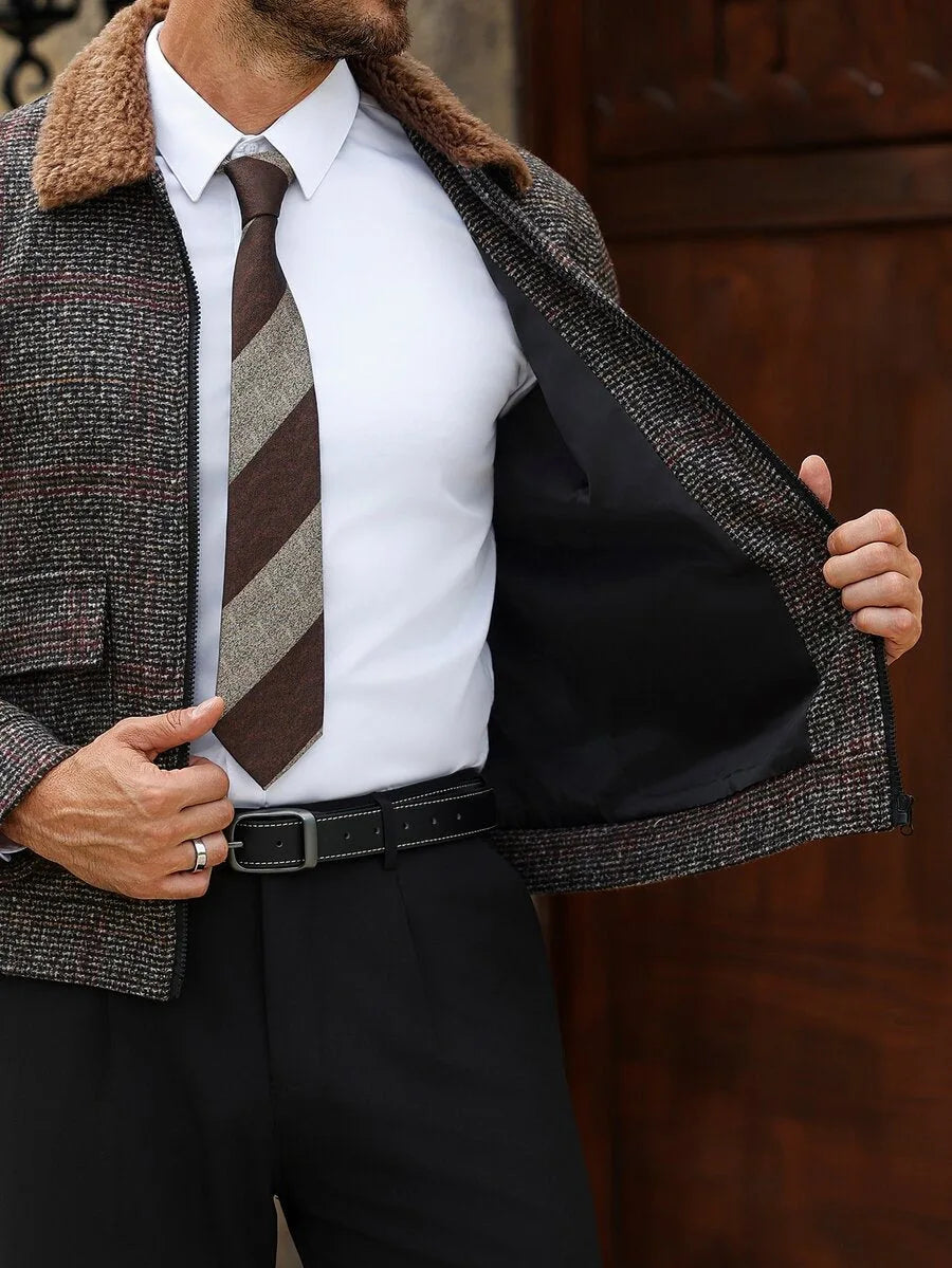 Men's Bomber Jacket with Collared Neckline