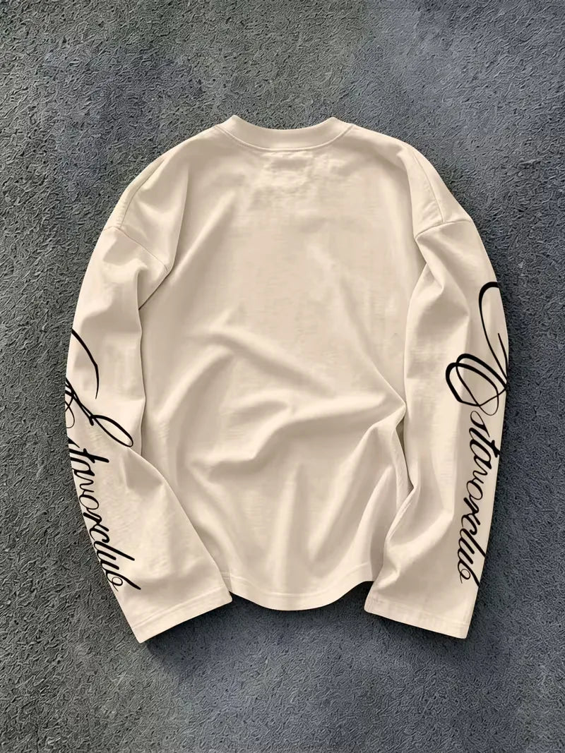 Men's Crew-Neck Longsleeve with Script Sleeve Print