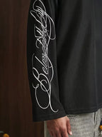 Men's Oversized Waffle-Knit Longsleeve with Script Sleeve Print