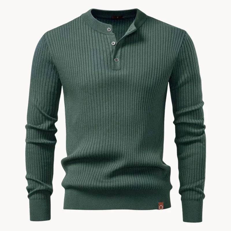 Men's Ribbed Henley Knit Jumper – Button Neck