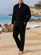 Men's Mandarin Collar Shirt and Trouser Set
