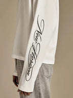 Men's White Textured Longsleeve with Script Sleeve Print