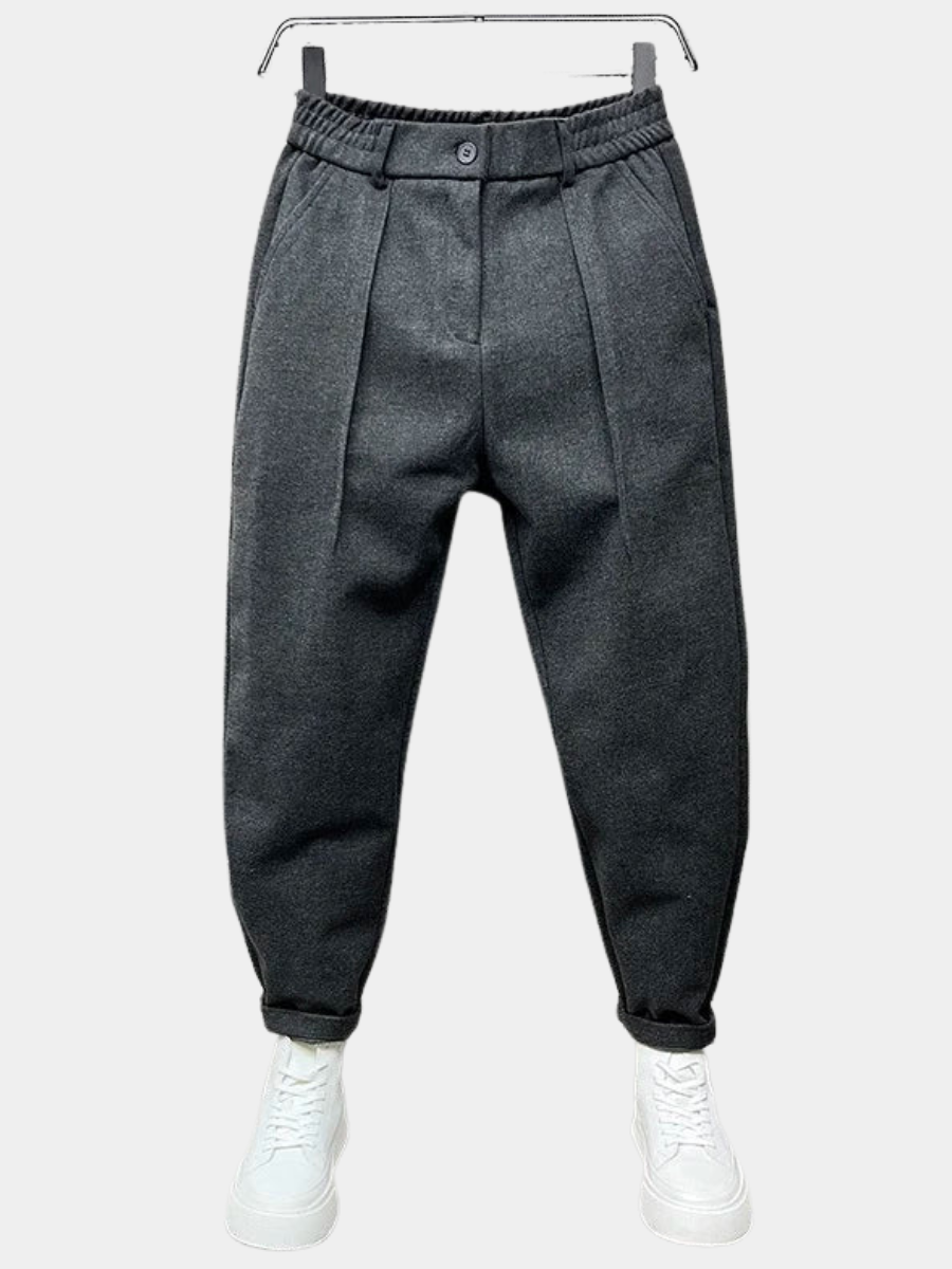 Men's Pleated Tapered Trousers with Elasticated Waist – Relaxed Smart Fit