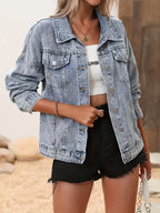 Women's Long-sleeve Trucker Jacket – Light Blue